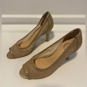 I. Miller Elegant Gold Mesh Peep-Toe Heels, classic, vintage inspired, party